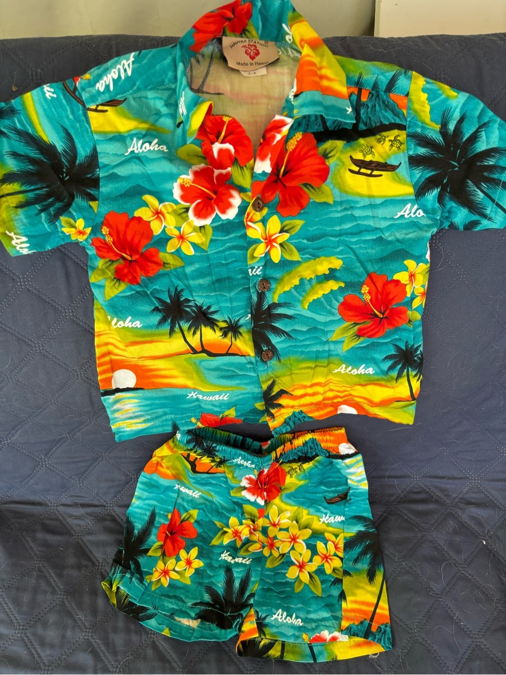 Aloha Tropical Teal Kids Cabana Set - Hawaiian Shirt & Shorts